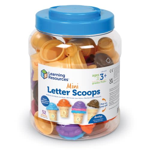 Learning Resources Mini Letter Scoops - Preschool Learning Toys for Kids Ages 3+, Stacking Toys for Toddlers and Kids, Montessori Learning, Alphabet Toys, 52 Pieces