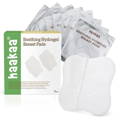 haakaa Hydrogel Pads with Lanolin, Instant Pain Relief for Cracked or Sore Nipples from Breastfeeding and Pumping, Cooling Moisture Supports Natural Healing, 8 PCS