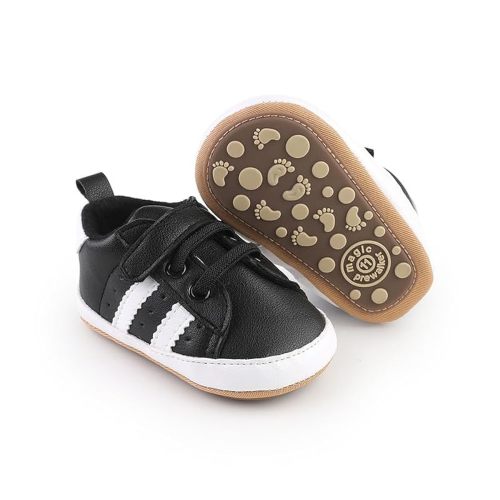Newbron Baby Boys Girls Retro Sneakers Pu Leather Rubber Sole Walking Shoes Toddler Non-Slip First Walkers Infant Slippers Crib Shoes