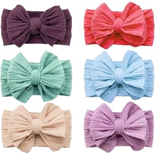 Baby Bows Headbands Soft Nylon Handmade Hair Accessories for Newborn Infant Toddler Kids (6 Mixed Purple, Large)