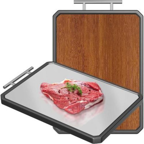 Cutting board, 2-in-1 cutting board with wood and stainless steel, double-sided cutting board with handle, 16" x 11" cutting board for kitchen