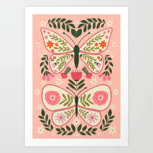 Folk Butterflies -Peach Art Print by Gabi Thomeu | Society6