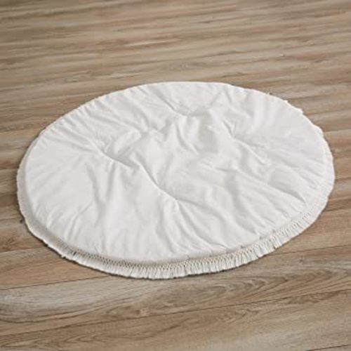 Sweet Jojo Designs Ivory Boho Bohemian Girl Boy Baby Playmat Tummy Time Infant Play Mat - Gender Neutral Solid Color Beige Cream Off White Farmhouse Chic Unisex Minimalist Tassel Fringe Macrame Cotton