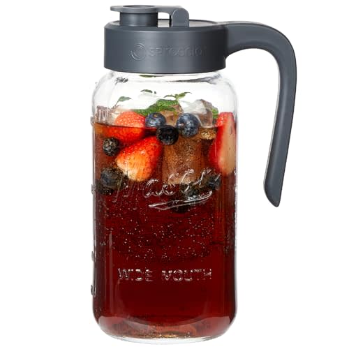 64 oz Mason Jar Pitcher with Lid - Wide Mouth, 2 Quart Glass Water Pitcher with Lid - Heavy Duty, Leak Proof - Sun & Iced Tea, Cold Brew Coffee, Lemonade, Breast Milk Storage