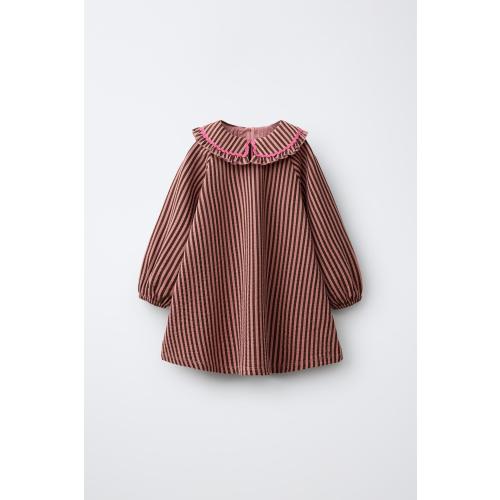 STRIPED PETER PAN COLLAR DRESS - Chocolate | ZARA United States