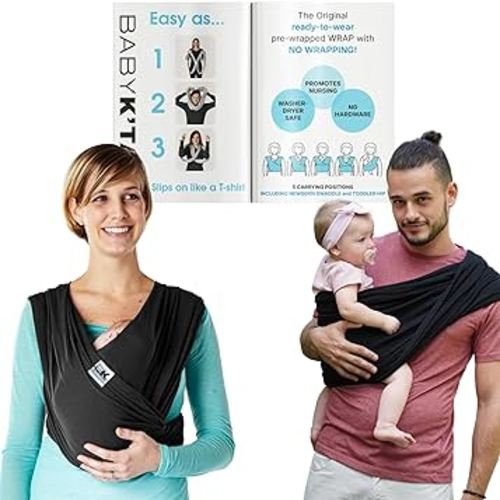 Breeze Baby K'tan Baby Carrier Breathable 100% Cotton Mesh | Hands Free Wrap for Infants | No Rings Or Buckles | Black | Small