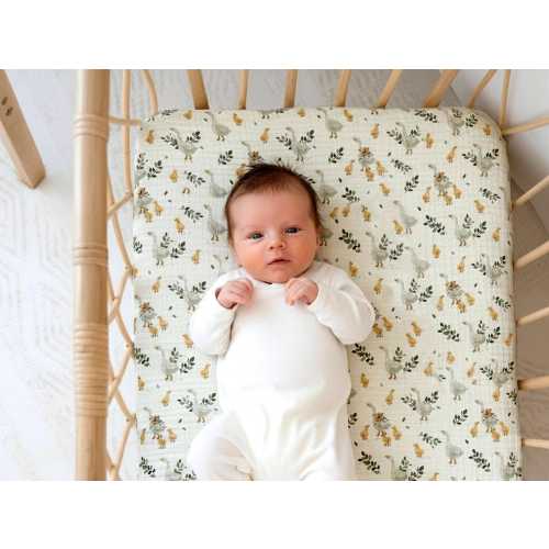 Goose Organic Muslin Fitted Sheet: Goose Print, Custom Crib/Bassinet Size
