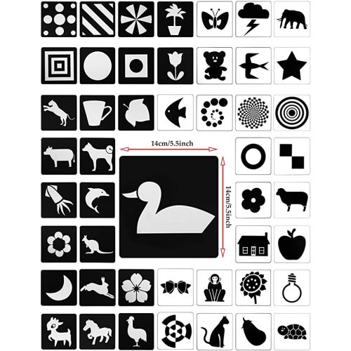 48 Pictures High Contrast Newborn Cards Black And White Contrast Flash Cards Cardsfor infants Baby Picture Cards For Newborn Babies Toys ,5.5 x 5.5 Inch