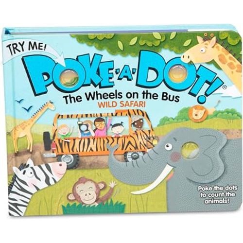 Melissa & Doug Poke-a-Dot! The Wheels on the Bus Wild Safari, Interactive Children's Board Book with Buttons to Pop, Educational Sensory Toy for Toddlers & Preschoolers Ages 3+ - FSC Certified