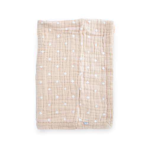 Little Unicorn Newborn Receiving Quilt | Ultra- Soft, Multi-Layered Muslin Fabric | Gift for Newborns & on-The-go (Taupe Cross)