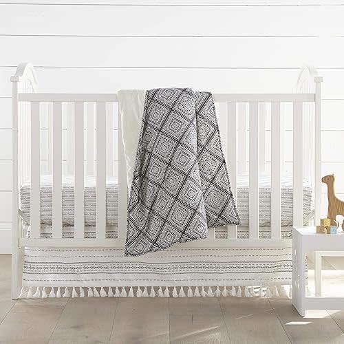 Levtex Baby Nest & Nod Riley 3pc Bedding Set, Cotton, Charcoal (Quilt, Dust Ruffle, Crib Fitted Sheet)