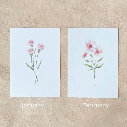 Watercolor Birth Month Flower Prints - Personalized Art Gift - Botanical Wall Decor - Minimalist Floral Illustrations -