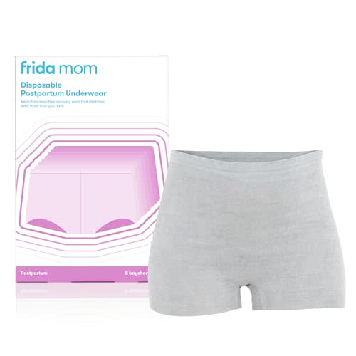 Frida Mom Postpartum Disposable Underwear, 100% Cotton, Microfiber Boyshort Cut Underwear (8ct)