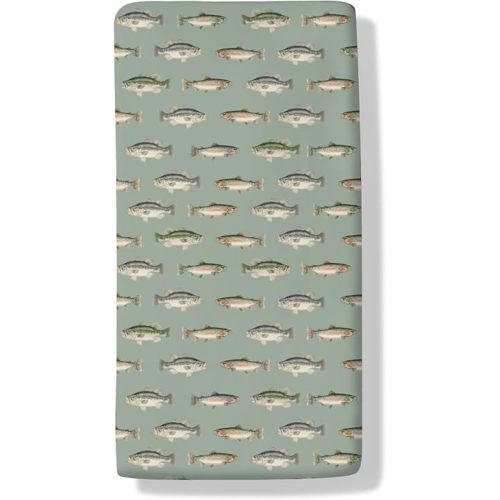 Gone Fishing Lake Baby Boys Girls Crib Sheets Freshwater Fishes Soft Baby Sheets Fishing Lovers Gift Fitted Crib Mattress Cover for Standard Crib Mattress 52"x28"