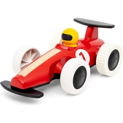 BRIO 30308 - Large Pull Back Race Car - Durable Wooden Toy Car | Enhances Motor Skills | Encourages Crawling and Walking | Eco-Friendly and FSC Certified Materials | Suitable for Kids 18+ Months