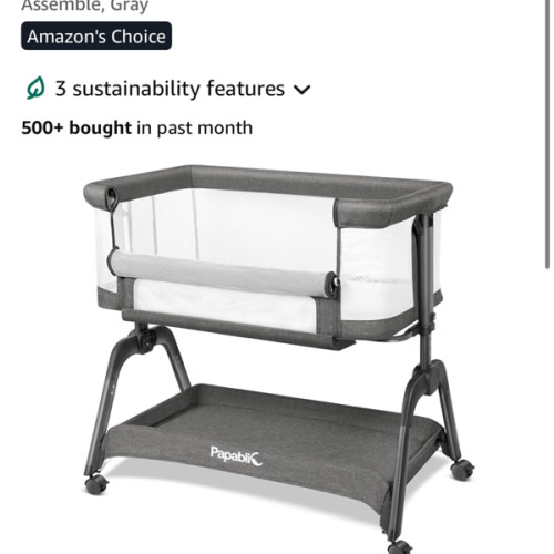 Papablic Baby Bassinet, Bedside Bassinet for Baby with Four-Sided Breathable Mesh & Soft Mattress, Adjustable Bassinet Bedside Sleeper with Storage Basket and Wheels, Easy to Assemble, Gray