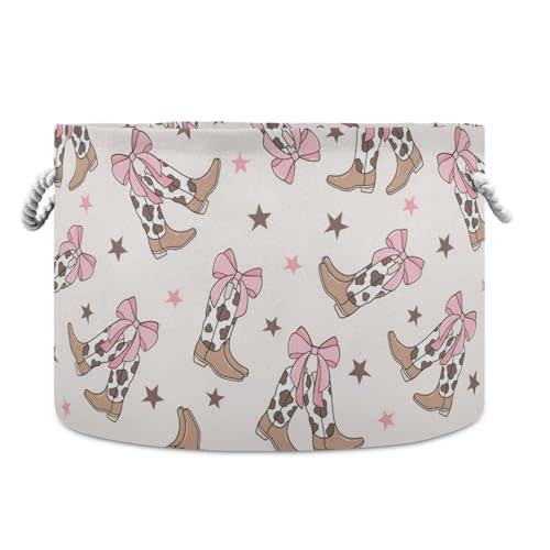 Wusikd Coquette Bows Cotton Rope Basket Cowgirl Boots Baby Laundry Basket for Blankets Toys Storage Basket Bins Box Organizer Basket