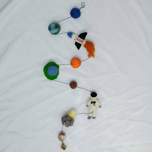 Space Felted Garland, Outer Space Felt Banner, Space Bunting Garland with Astronaut, Rocket, Planets, Spaceship Decor, Ecofriendly WallDecor