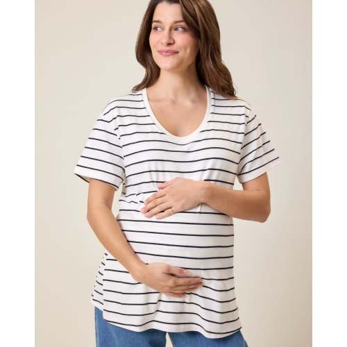 Relaxed Cotton Maternity & Nursing T-shirt | White & Black Stripe – Kindred Bravely