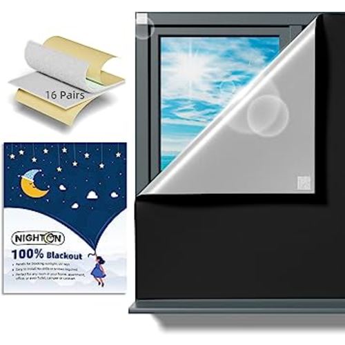 Portable Blackout Curtains 71"×57" Strong Hook and Loop Tape Strips with Adhesive,Blackout Shades That can be Cut,100% Blackout Material Blackout Blinds for Baby Nursery or Travel Use-Black