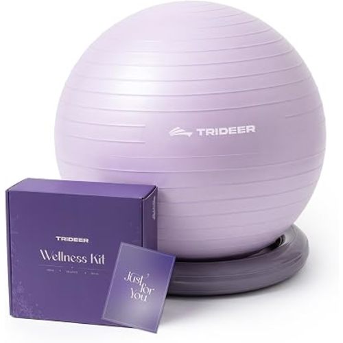 Trideer Yoga Ball Chair with Base for Office Desk, Exercise & Stability Ball Seat, Pilates Ball for Core Training, Pregnancy Ball, Back Pain Relief & Active Sitting