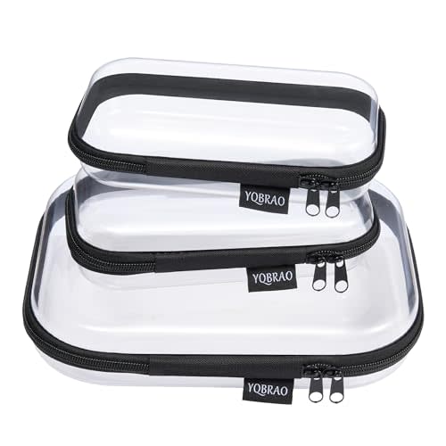 YQBRAO 3-Pack Clear Hard Shell Zipper Case Black, 1.2mm Heavy-Duty Crush-Proof Travel Makeup Bag, TSA Approved Clear Zipper Pouches, Rigid Toiletry & Diaper Bag Organizer for Tech, Toys & Art Supplies