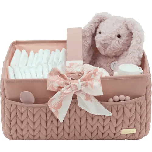 Luxurious Baby Diaper Caddy, Nursery Storage Basket for Newborn Boy and Girl, Travel Baby Basket for Diapers Baby Wipes, Organizer Tote Bag Storage Bin, Baby Shower Gifts(dusty rose)