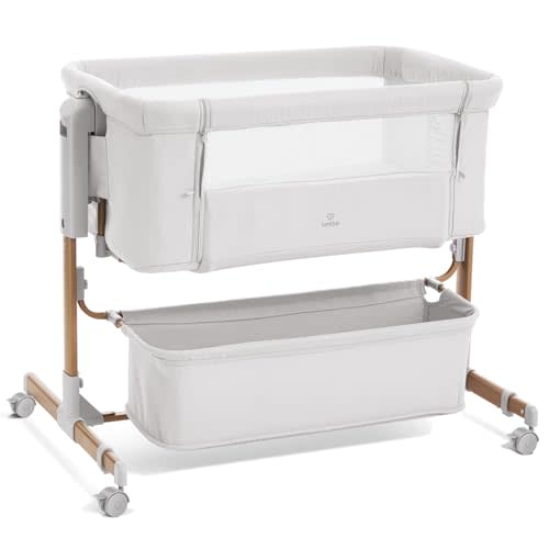 3 in 1 Baby Bassinet, Rocking Bassinet, Bedside Bassinet, 6-Height Adjustable, Bassinet Bedside Sleeper, Bedside Bassient for Baby with Comfy Mattress, Breathable Mesh, Large Storage Basket