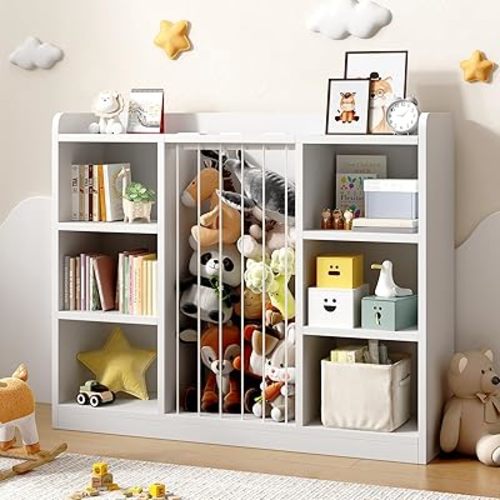 35.8" Toy Storage Organizer and Stuffed Animal Storage, 6 Cube Bookshelf for Kids Room, Playroom, Nursery, Rounded Corners & Anti-Tip, White
