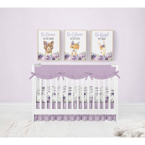 Floral Woodland Nursery Prints, Purple Floral Prints, Woodland Nursery Decor, Set of 3 Prints, Baby Girl Nursery Decor, Girl Woodland Print