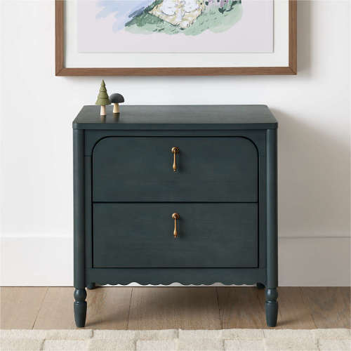 Set of 2 Beatrix Dyed Balsam Green Wood 2-Drawer Kids Nightstand