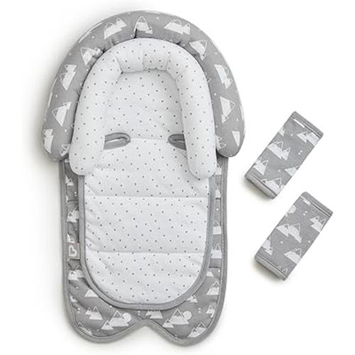 Munchkin Car Seat Head Support Baby, Infant and Newborn, Fabric Strap Covers, Silver-Ion Technology, Mountains