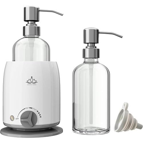 Oil Warmer Dispenser Heated Accelerated Absorption with Perspectivity Glass Bottle Massage Oil Lotion Warmer Heater for Massage