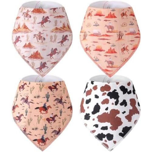 4 Pcs Western Cowboy Baby Bandana Bib for Girl Boy, Cotton