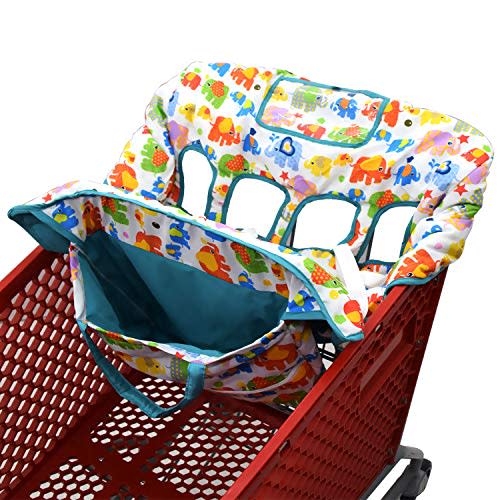 Twin Double Shopping Cart Cover for Baby Siblings with Carrying Case. Fit Wholesale Warehouse Grocery Stores Like Costco SAMS Club (Colorful Elephant)