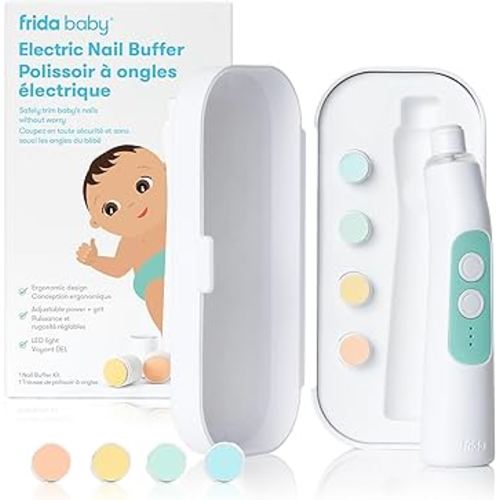 Frida Baby Electric Nail Trimmer, Safe + Easy Electric Nail File Baby Nail Clipper + Nail Trimmer Kit for Newborn, Toddler, or Children's Fingernails/Toenails, 4 Buffer Pads, LED Light, Storage Case