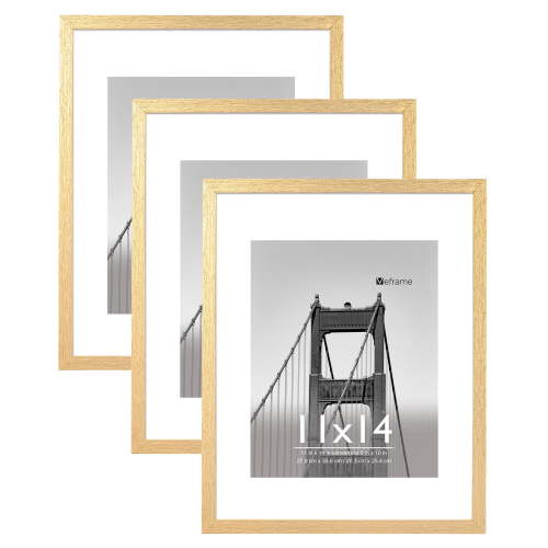 Meframe 3PACK 11x14 Wooden Picture Frame with Mat Display 8x10 Photo without Mat Display 11x14 Photo, Gold