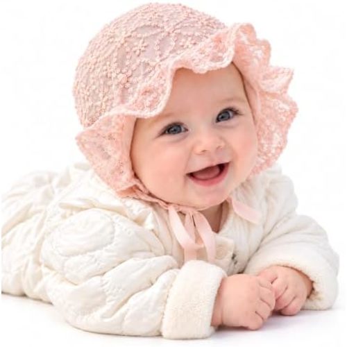 Baby Girl Lace Bonnets Cotton New-Born Beanie Hats Mesh Palace Hat Soft Breathable Sun-Protection for Babies