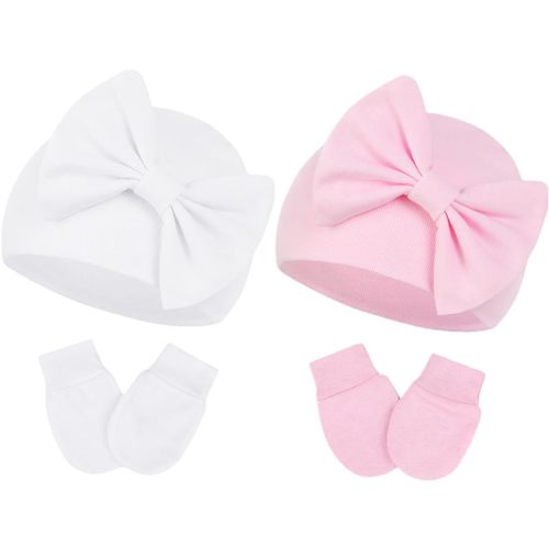 Century Star Newborn Girls Hats Baby Hat and Mitten Set Big Bow Knit Infant Headbands Winter Baby Hat for Girls