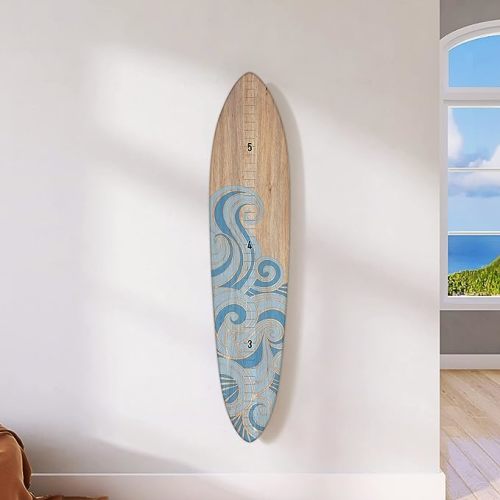 HEADWATERS STUDIO Wooden Surfboard Wall Decor Growth Chart - Surf Board Wall Decor for Kids Room, Wooden Growth Chart for Wall, Surfboard Wall Art, Surfboards for Decoration - Blue Wave (9.5"x 45")