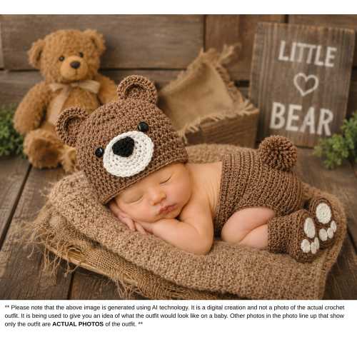 Baby Bear Crochet Hat and Diaper Cover, Newborn Bear Outfit, Baby Photo Prop Outfit, Halloween Costume, Baby Shower Gift, Baby Bear Hat