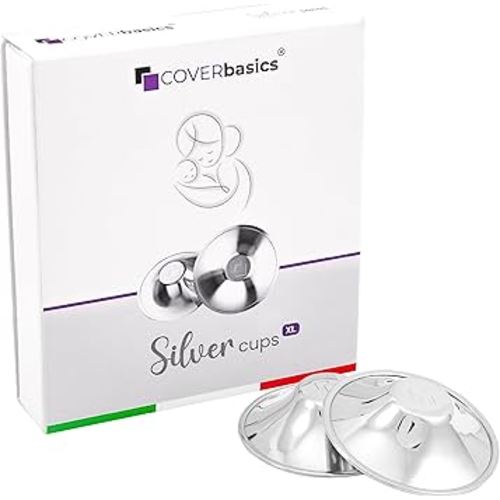Original Italian Silver Nursing Cups - Nipple Shields for Breastfeeding - Helps Soothe and Protect Sore Nipples - Dermatologically Tested - Medical Device FDA-Registered (XL)