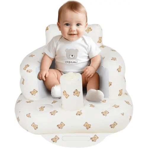 Inflatable Baby Seat, Inflatable Baby Chair for Babies 3 Months and Up Summer Baby Inflatable Seat for Sitting Up, Blow Up Baby Floor Seat with Built in Air Pump, Bear
