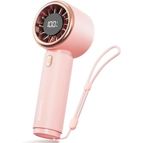 SWEETFULL Mini Fan Portable - Cute Handheld Turbo Fan with Rechargeable Battery, 5 Speeds, Small Hand Personal Travel Essentials for Women, Girls, Kids, Lash, Makeup - Pink