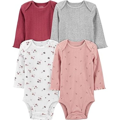 Simple Joys by Carter's Baby Girls' Pointelle Long-Sleeve Bodysuits, Pack of 4