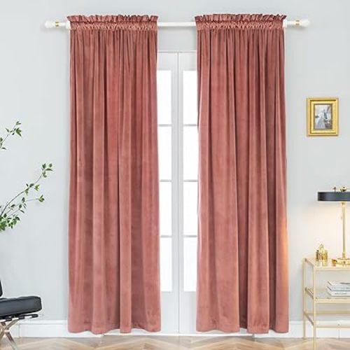 PLEASANT BOULEVARD Canon Rose Pink Velvet Curtains 84 inch Long Heavyweight Blackout Curtains Rod Pocket Thermal Insulated Darkening Window Drapes for Bedroom Living Room, W52 x L84, 2 Panels