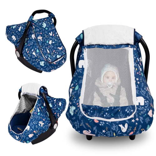 Beavtaens 3-in-1 Baby Car Seat Cover, Winter Infant Carseat Canopy, Soft & Breathable, Blue