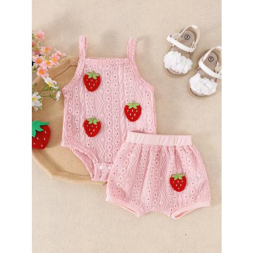 2pcs Baby Girl Cute Comfortable Hollow Out Camisole Romper And Shorts Set, Thin Summer