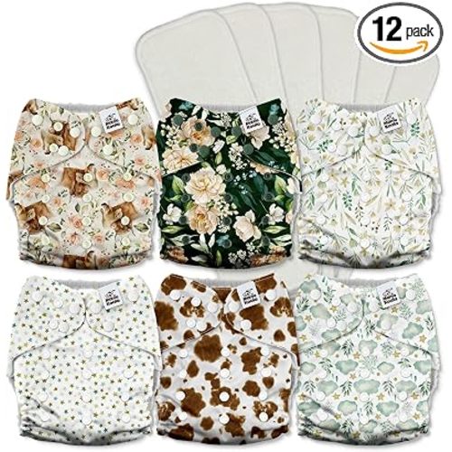 Mama Koala 3.0 Pocket Cloth Diapers for Babies with AWJ Lining, 6 Pack with 6 5-Layer Natural Cloth Diaper Inserts - Reusable and Washable Pocket Diapers(A-A Special Set)