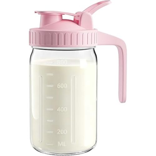 32oz Breast Milk Pitcher with Lid - Airtight Leakproof Glass Storage with Flip Cap & Pour Spout, Wide Mouth 1 Quart Breastmilk Storage Container Breastfeeding Essentials for Breastmilk, Formula, Milk
